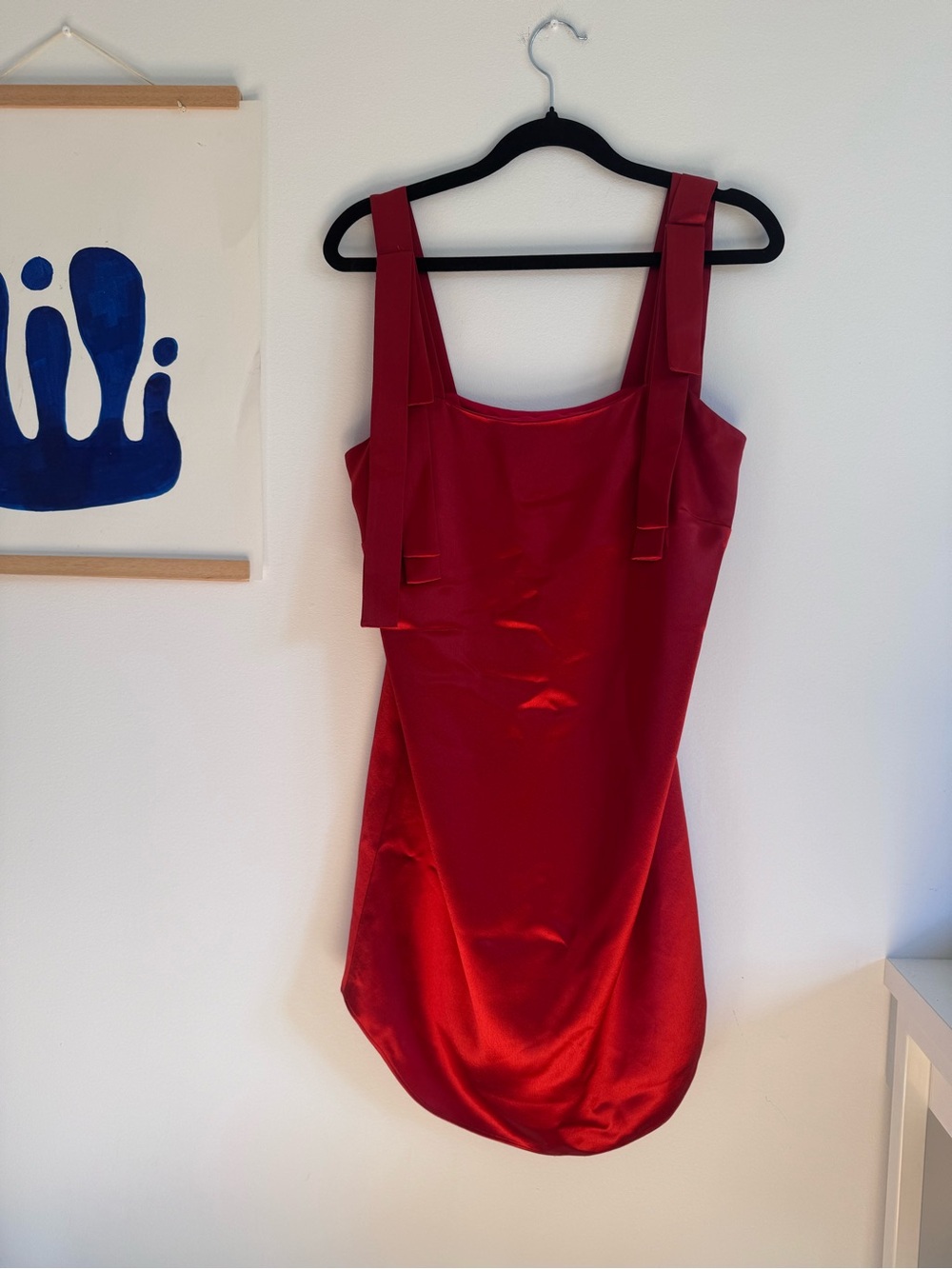 Satin Red Mini Dress with Wide Strap Detail